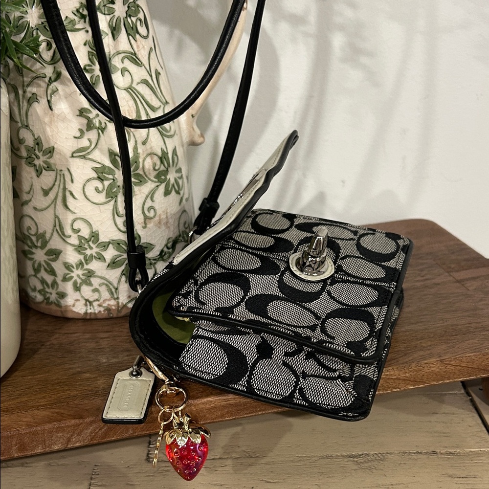 Coach Black and Cream Signature Crossbody with Turnlock